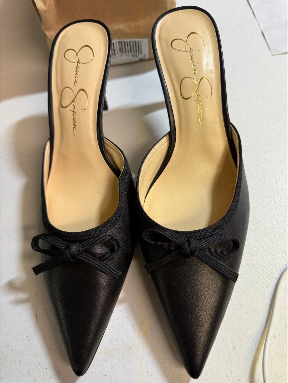 Jessica Simpson Black Soft Nappa Silk Pointed Toe Mule Heels Size 8.5M
